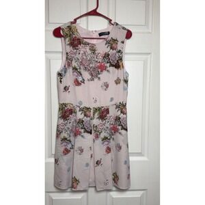 Slate & Willow Womens Floral Sleeveless Pleated Fit & Flare Dress Pink‎ Size 12